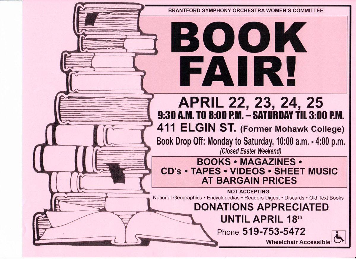 Just 7 days til our 51st Annual #bsobooksale! April 22-25 at 411 Elgin St. Brantford.