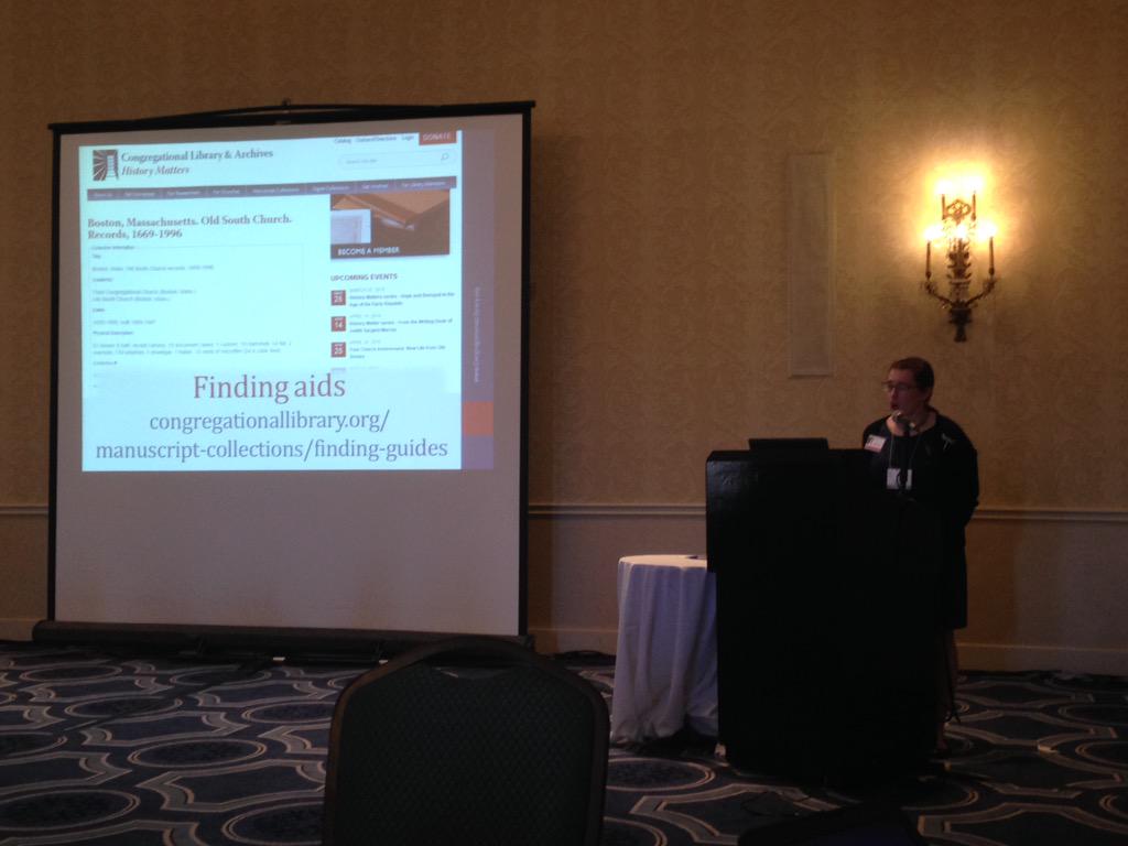 Enjoying a lecture by Sari Mauro on the holdings of the Congregational Library. Great speaker! <a href="/Congrelib/">Congregational Library & Archives</a> <a href="/NERGC/">NERGC Conference</a>