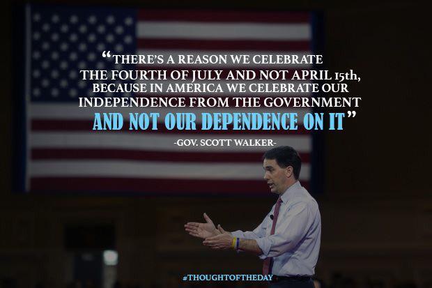 WICRs's tweet photo. "In America we celebrate our independence from the government and not our dependence on it" @ScottWalker #TaxDay http://t.co/dzSxGQfq3c