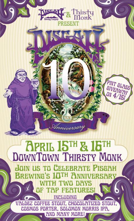 InnonChurch's tweet image. MT @monkpub: Our 2-night @PisgahBrewing 10yr Anniv Celebration kicks off dwtwn #AVL tonite w Pisgah Pint Night!