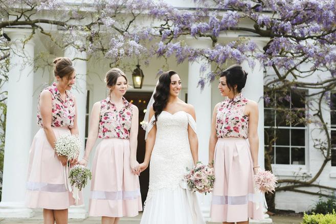 The bridesmaids wear floral blouses &amp; pink skirts for a 1930s inspired wedding>lvmyd.rs/1yrQvho <a href="/mrsmacg/">HannahMacGregor Photo & Film</a>