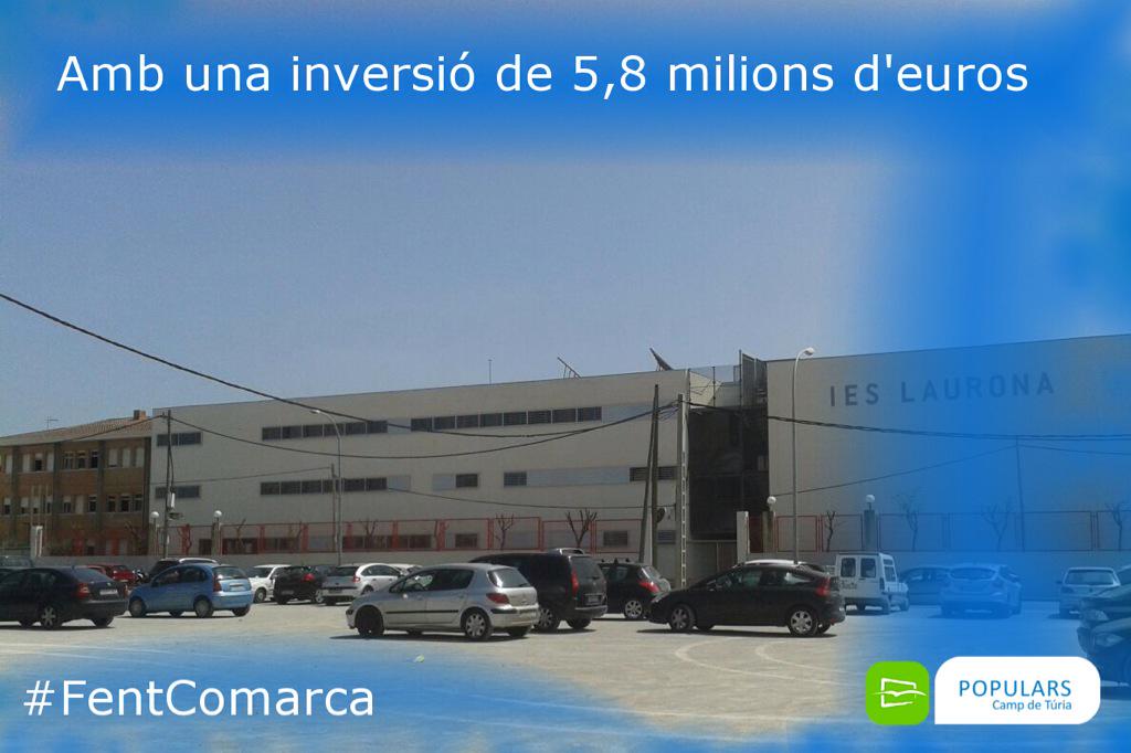 PP_CampDeTuria's tweet photo. Millora i ampliació de l'IES Laurona. GVA invertix 5,8 milions d'euros. #FentComarca #OrgullPPCV http://t.co/CbKzYcdADJ