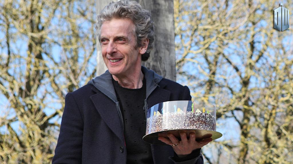 Thanks to everyone who wished Peter Capaldi a happy birthday yesterday! Here he is with his cake on set 