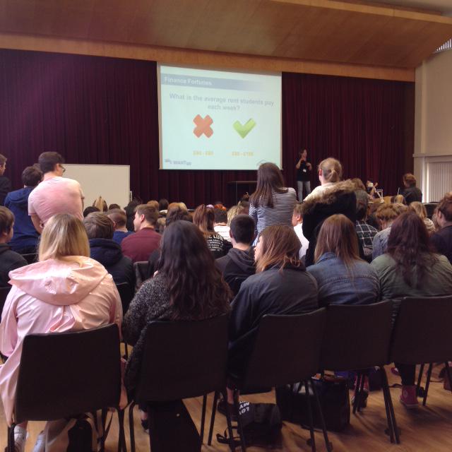 Trinity6Form's tweet image. Futures Ready Day today - last few Year 12 students standing in 'Finance Fortunes' quiz at @NorthumbriaUni