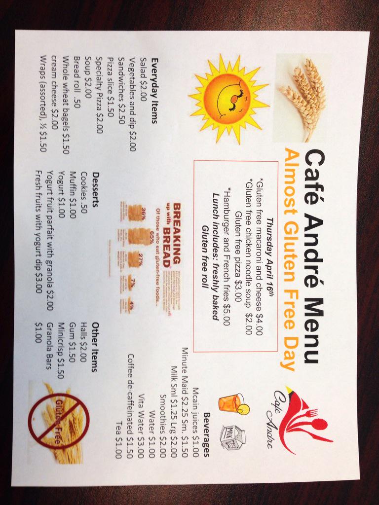 It's an almost gluten free day in the   Caf April 16!