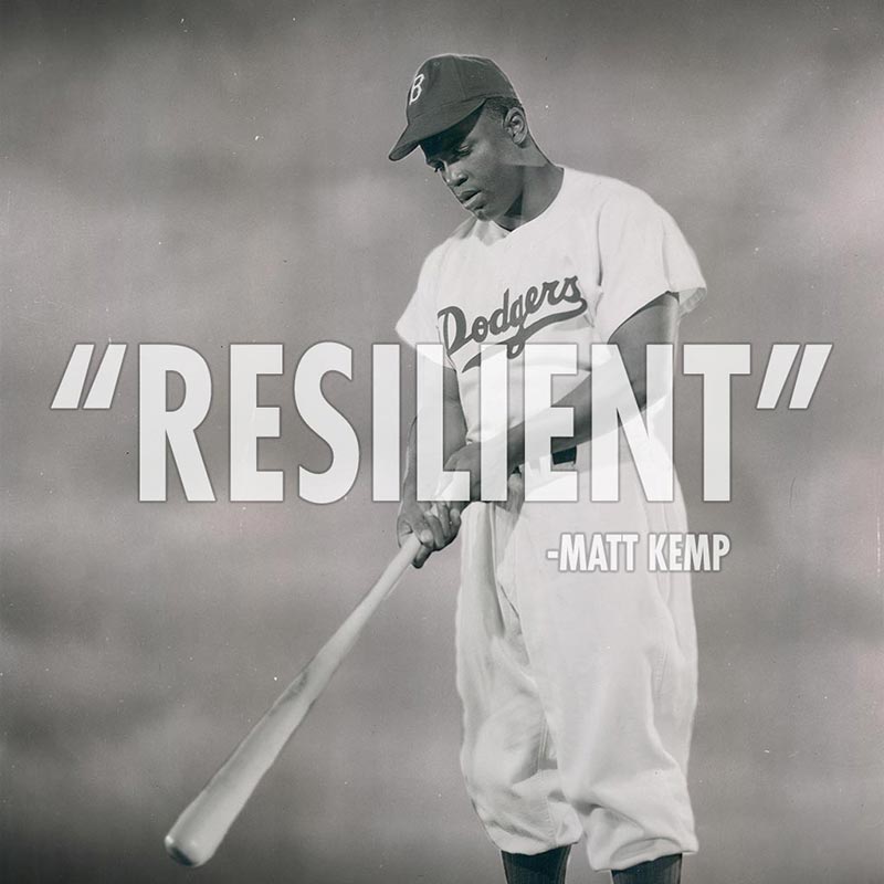 MLB's tweet image. #OneWordFor42, from @ClaytonKersh22, @TheRealMattKemp, @JimmyRollins11 and George Springer.