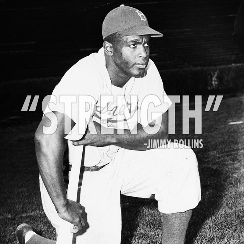 MLB's tweet image. #OneWordFor42, from @ClaytonKersh22, @TheRealMattKemp, @JimmyRollins11 and George Springer.