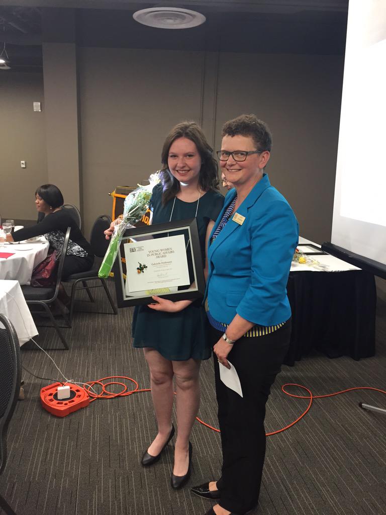 Young women in public affairs winner Gabrielle Feldmann. Congratulations. Gabrielle.