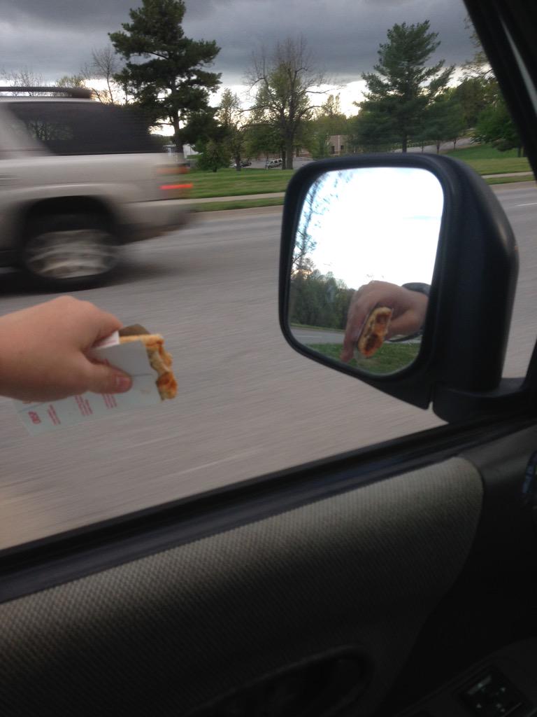 Oh you know just stickin' my Hot Pocket outside the car to let it cool off!