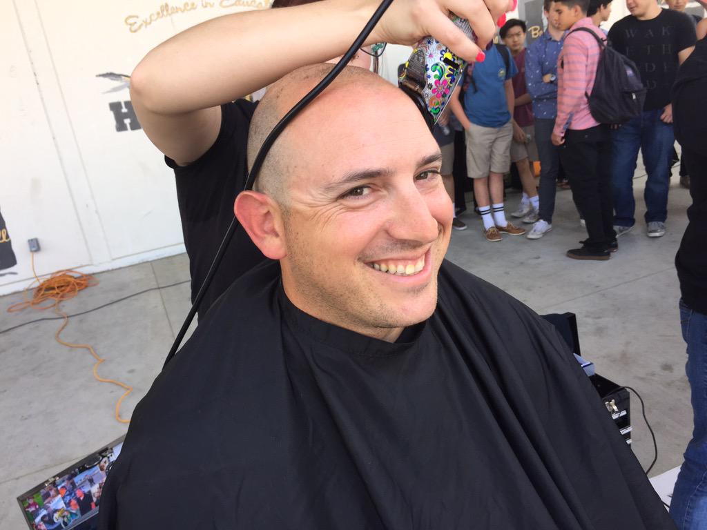FoothillTV's tweet photo. Congrats to Mr. Waibel and Dr. Stephany for shaving their heads for pediatric cancer! http://t.co/2JnOrJFAsn