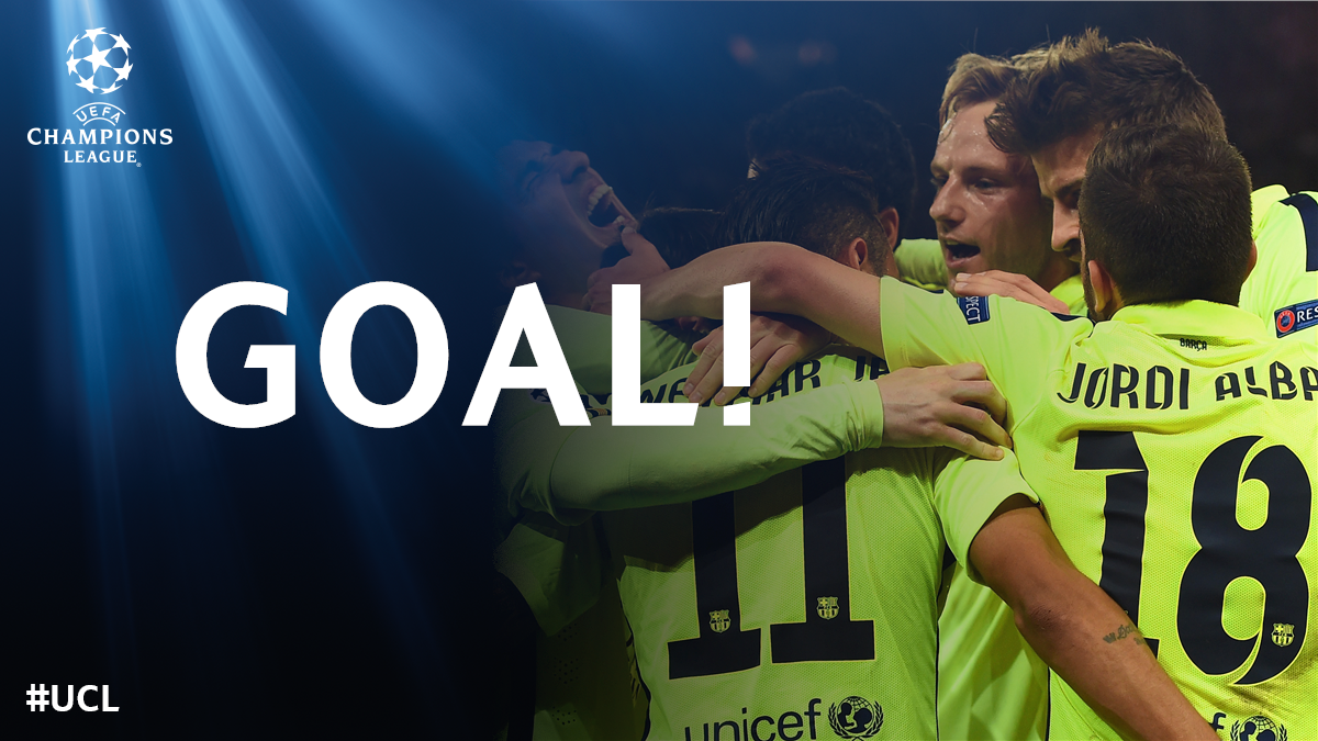ChampionsLeague's tweet photo. GOAL! Paris 0-3 Barcelona (Suárez 79) #UCL http://t.co/AUD3Kk5J1N