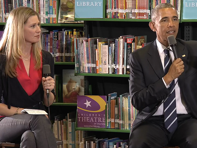 wcnc's tweet photo. PHOTOS: #ObamaCLT town hall event http://t.co/HEiUYK8njj http://t.co/lL4zH87NMq