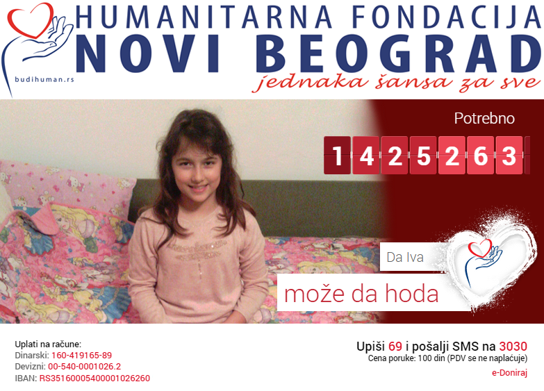 budihuman's tweet photo. Da Iva može da hoda! Upiši 69 i pošalji SMS na 3030!
@samo_Elvira @IgorRakocevic @IrinaRadovic @TVojtehovski @IvaZar http://t.co/cGGwnthZOm