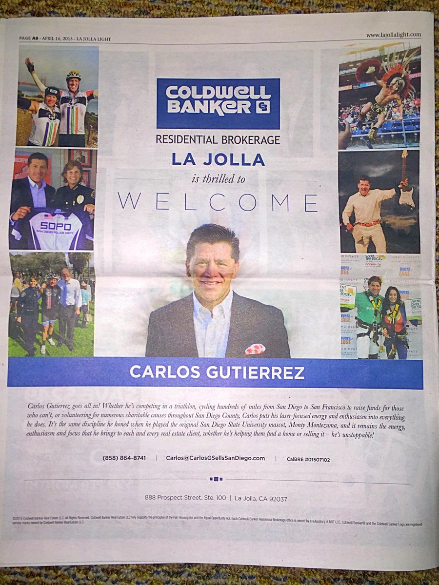 Make sure to check out today's edition of the <a href="/lajollalight/">La Jolla Light</a> !! Thanks for the welcome <a href="/CB_LaJolla/">CB La Jolla</a> !! #CarlosNonStop