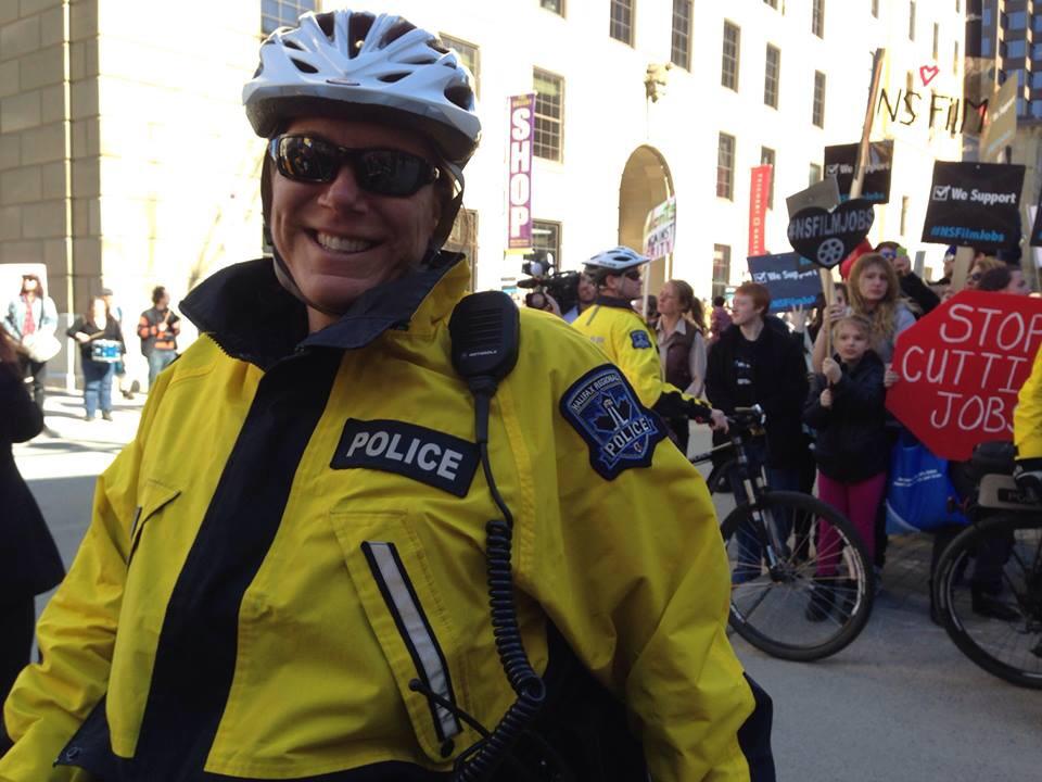 At #NSFilmTaxCredit Rally this Cop says 'This is the best protest ever!' Great Job! #CinematicDemocracy @Screen_NS