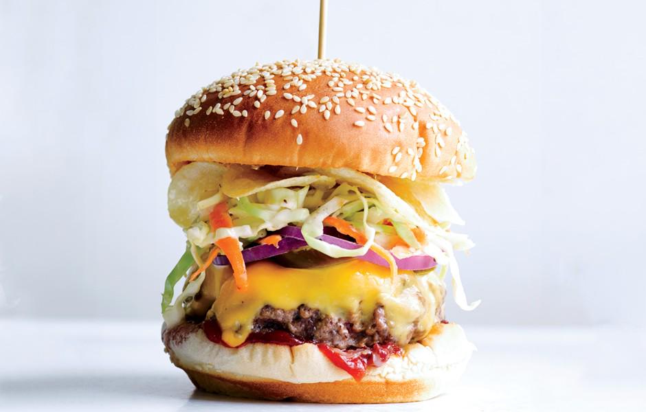 bonappetit's tweet photo. A burger that needs a skewer to stand upright is a burger we want to eat http://t.co/x35pyGAA7n http://t.co/E6t7gVwn6Y