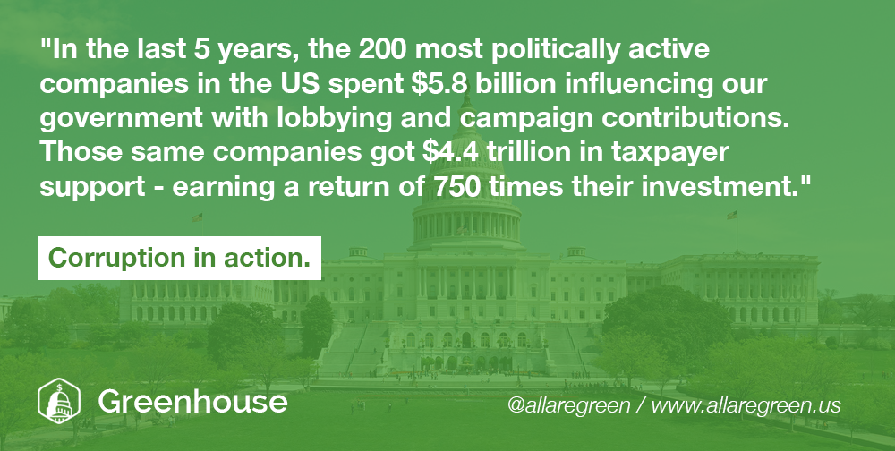 allaregreen's tweet photo. Something important to remember this tax day. Thanks @RepresentDotUs! #GetMoneyOut http://t.co/cPOx8J5bAM
