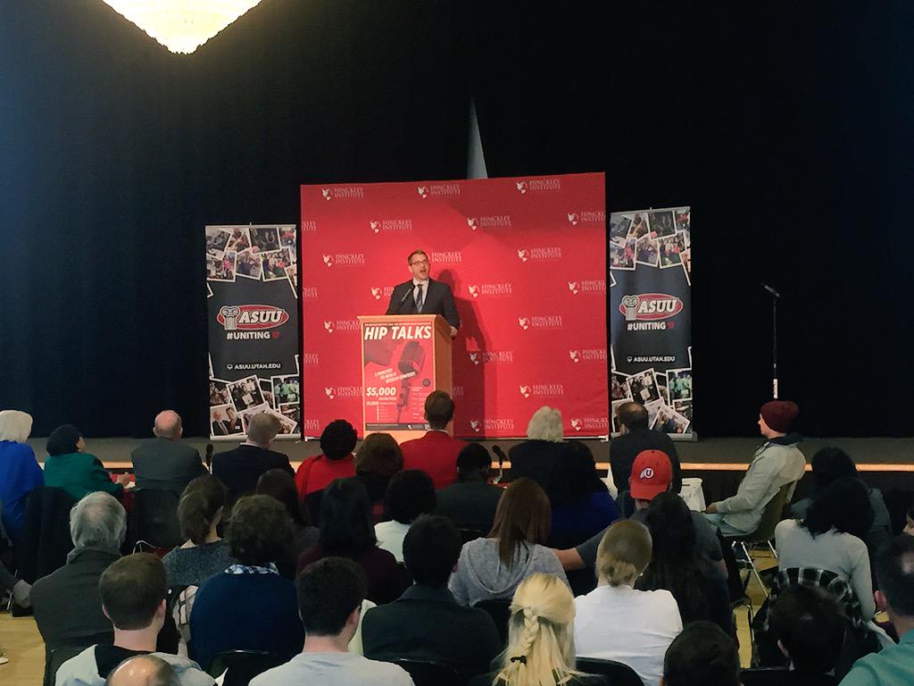 UUtah's tweet photo. Fast-paced, intelligent & evocative, #HIPtalks is entertaining! Stop by @UnionUofU as student orators compete 4 $10k http://t.co/mgIJVW3zFd
