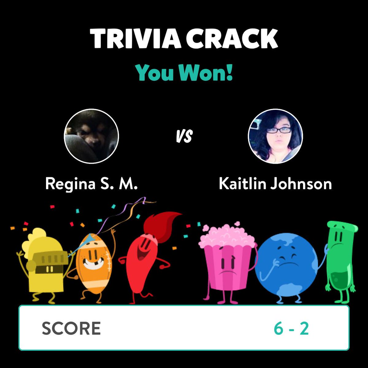 Regina Sorto Mccarter just won a game against Kaitlin Johnson in Trivia Crack!  triviacrack.com/en/landing
