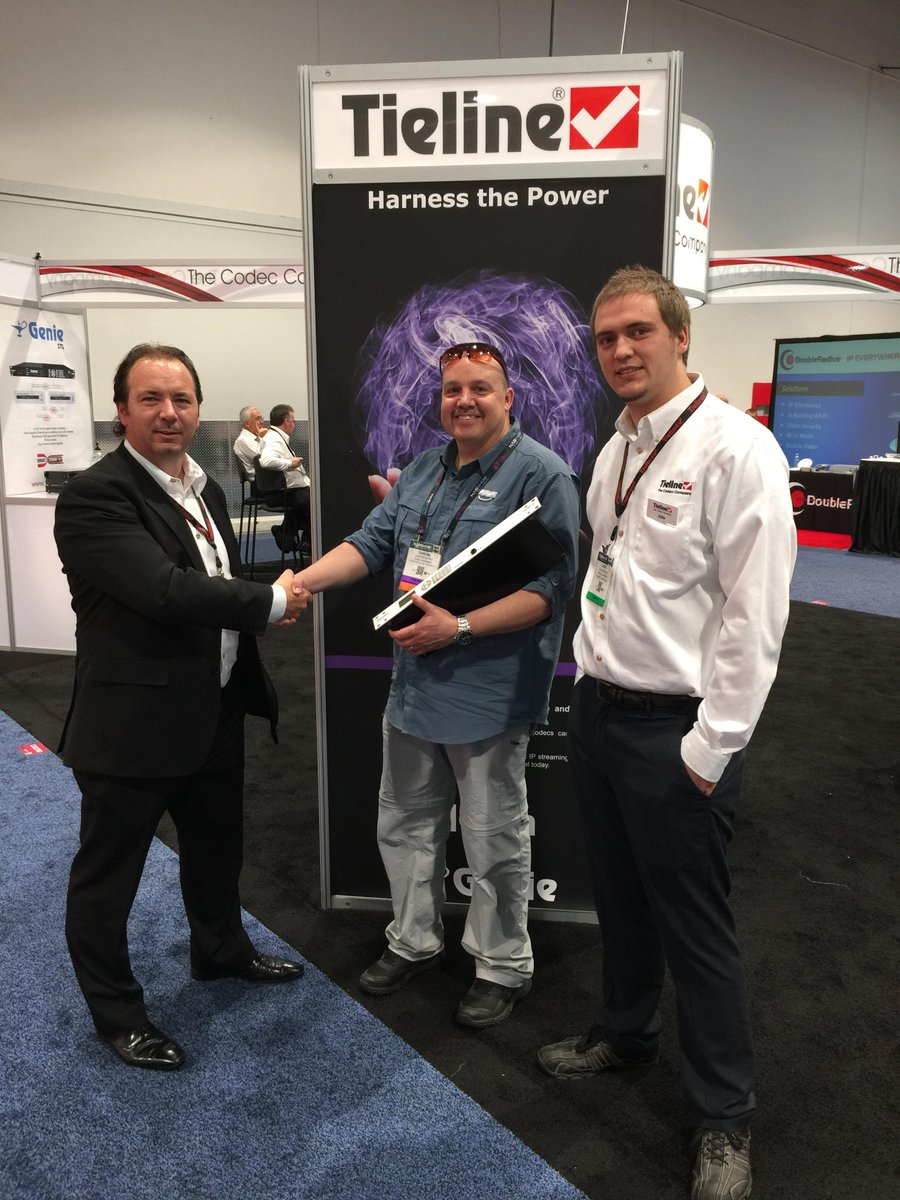 Tieline's tweet photo. Congrats to Charles Sather of Koahnic Broadcast who won our #NABShow ​ draw to win Bridge-IT XTRA &amp; Report-IT #winner http://t.co/Ftd3Uq5eFk