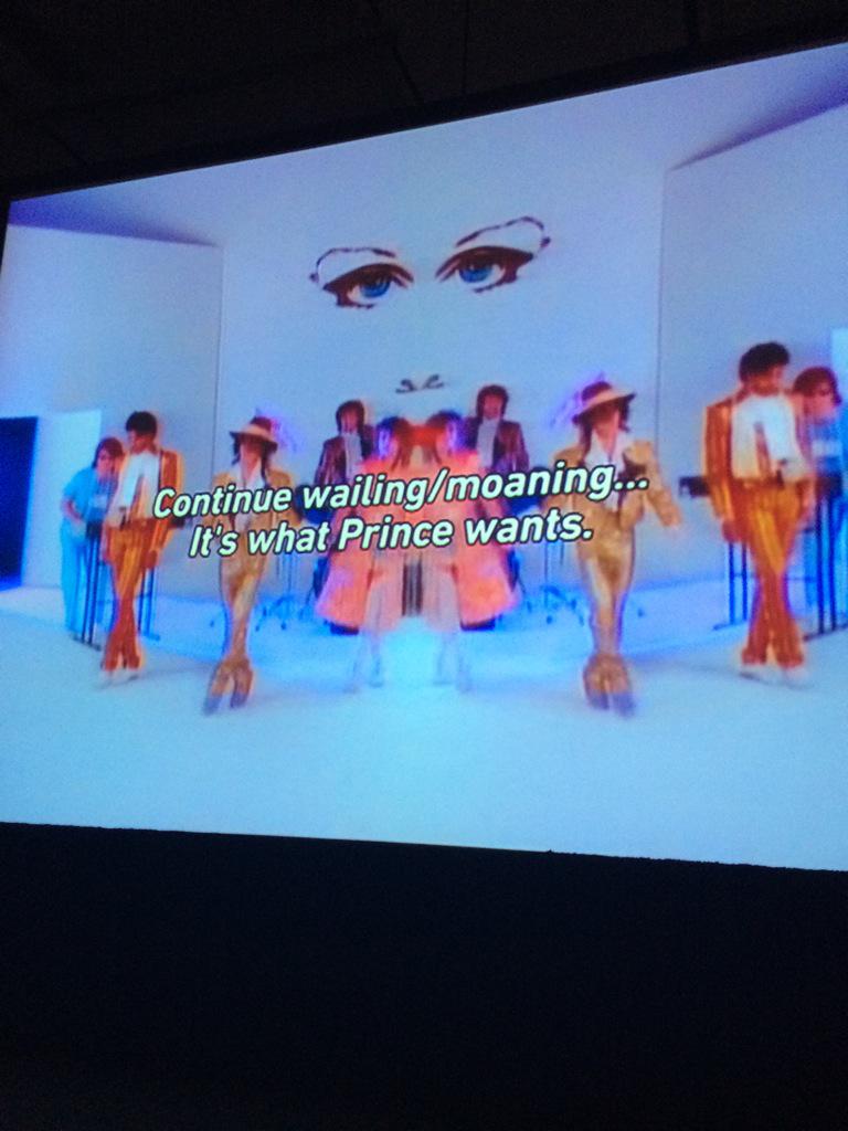 AcsGarza's tweet photo. 80s Party, floor to ceiling screens;

Now moan for Prince-it's what he wants... #ohimtherebaby  #andtherevolution http://t.co/ONlHGDWR6d