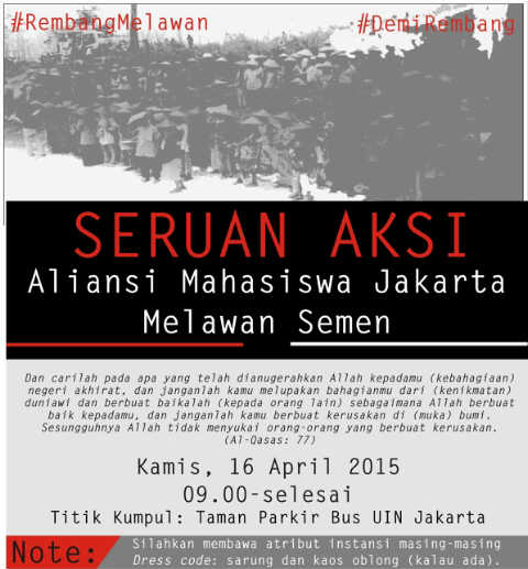 Jakarta Melawan Semen @ UIN JKT. Membuka seluas-luasnya solidaritas perlawanan. Mari rapatkan barisan