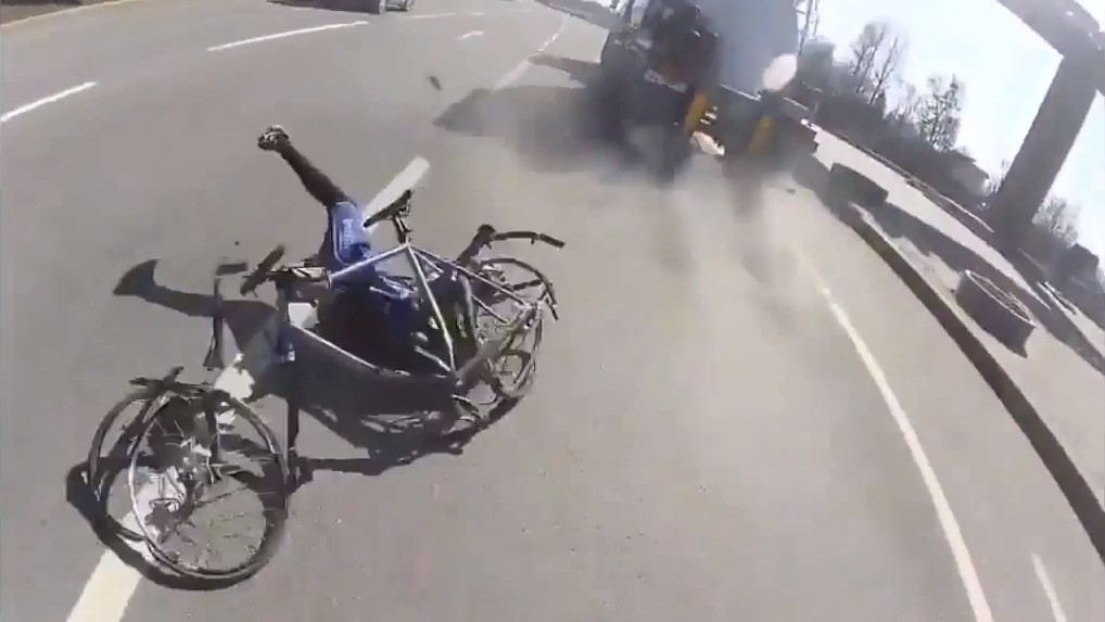 cyclingweekly's tweet photo. Cyclist in lucky escape after being hit by a lorry (video) | http://t.co/8ptmd9h4sg http://t.co/SuINagdJBn