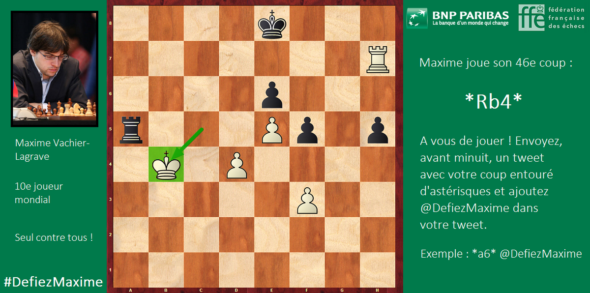 DefiezMaxime's tweet photo. Maxime joue son 46e coup : *Rb4*. Il attaque votre tour, à vous de la déplacer #DefiezMaxime #bnpparibas_net http://t.co/M6ePQqjAhI