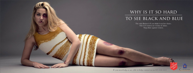 JustoAu's tweet photo. A5: When the South African Salvos turned #TheDress into a powerful domestic violence ad - so clever!! #acmchat http://t.co/xgixrXXlYg