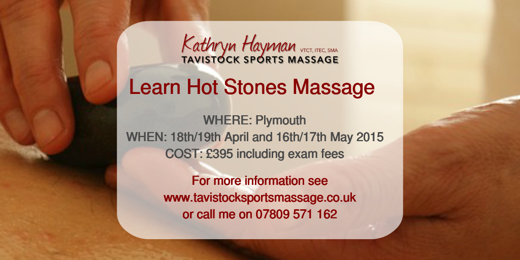 KathrynHayman's tweet photo. Reminder: 
Massage – hot stones course in Plymouth 
More info at http://t.co/TQAZfCtC0L
Or give me a call to discuss! http://t.co/HFpCX6vwAF