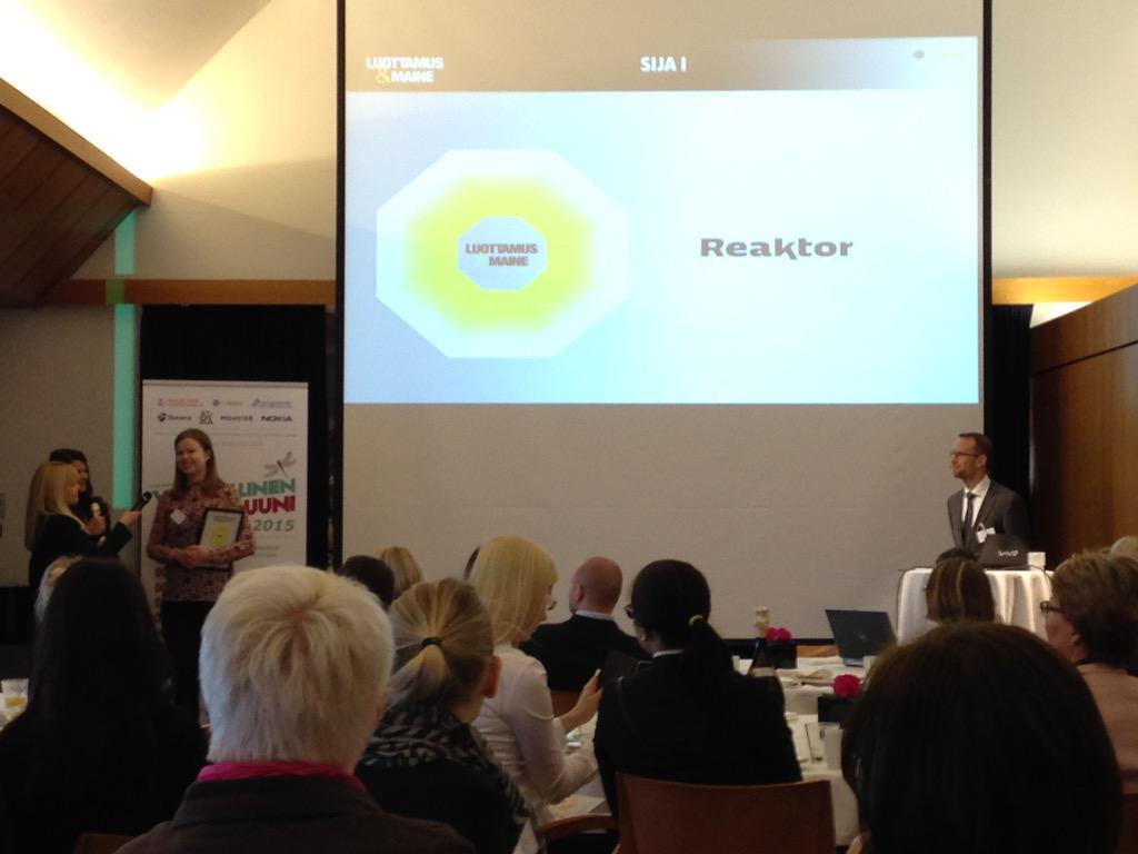 Reaktorille jälleen hieno tunnustus! 🏆 Isosti onnea!! <a href="/ReaktorNow/">Reaktor</a> #Työnantajakuva2015