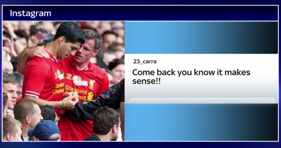 SkySportsNews's tweet photo. Jamie Carragher had a message for Luis Suarez after his heroics for Barcelona last night #SSNHQ http://t.co/2mk3OpaAff