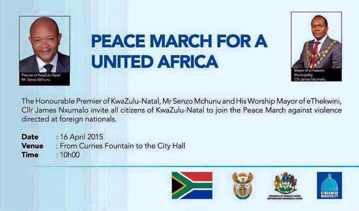 PeterSepuma's tweet photo. Find me at the peace march in Durban

#NoToXenophobia #WeAreNotXenophobic #StopXenophobia #OneLove #AfricaUnite http://t.co/flTBXNU9Mf