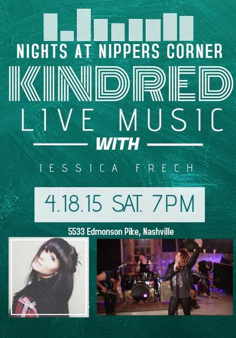 Kindredband's tweet photo. Super excited for this Saturday's show! Come out to Nippers Corner! Gonna be an awesome night with @jessicafrech http://t.co/Lj3VuBkV10