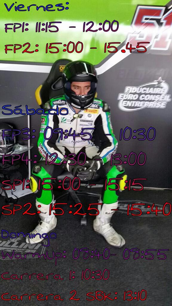 SBarragan51Fans's tweet photo. Aquí os dejamos los horarios de este fin de semana en La Catedral,Assen! #WSBK #Gas51 http://t.co/9kRRPZpgEI