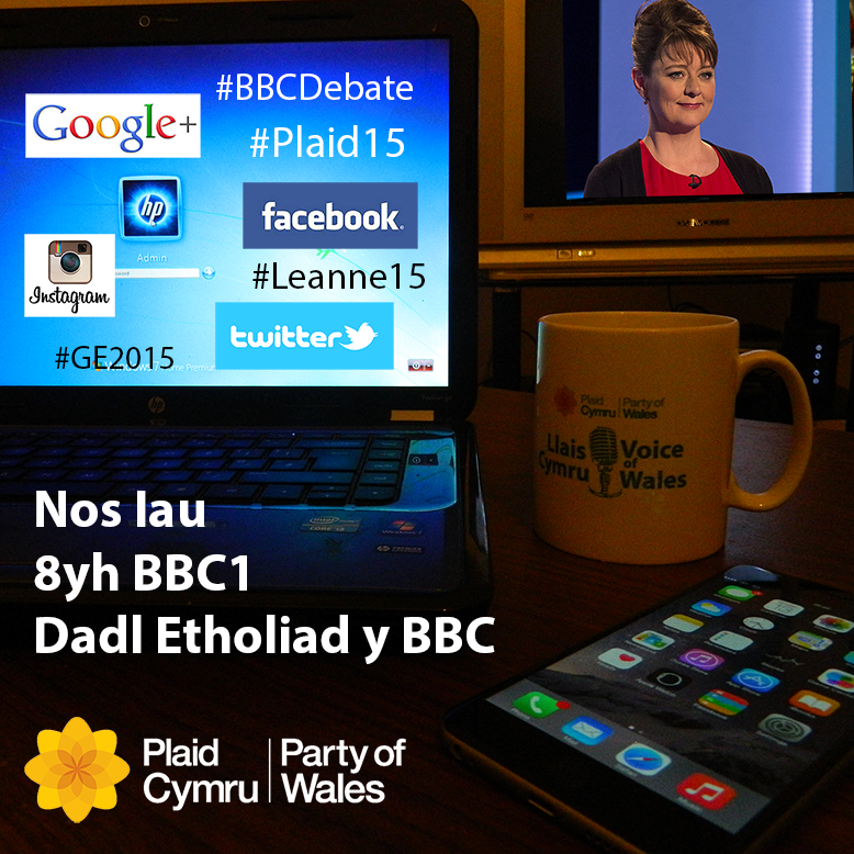 PlaidBangor's tweet photo. Join us tonight to see @LeanneWood speak up for Wales in the second TV debate @ Y Glob BBC1, 8pm #Leanne15 #BBCdebate http://t.co/Z4j3Rgsbm6