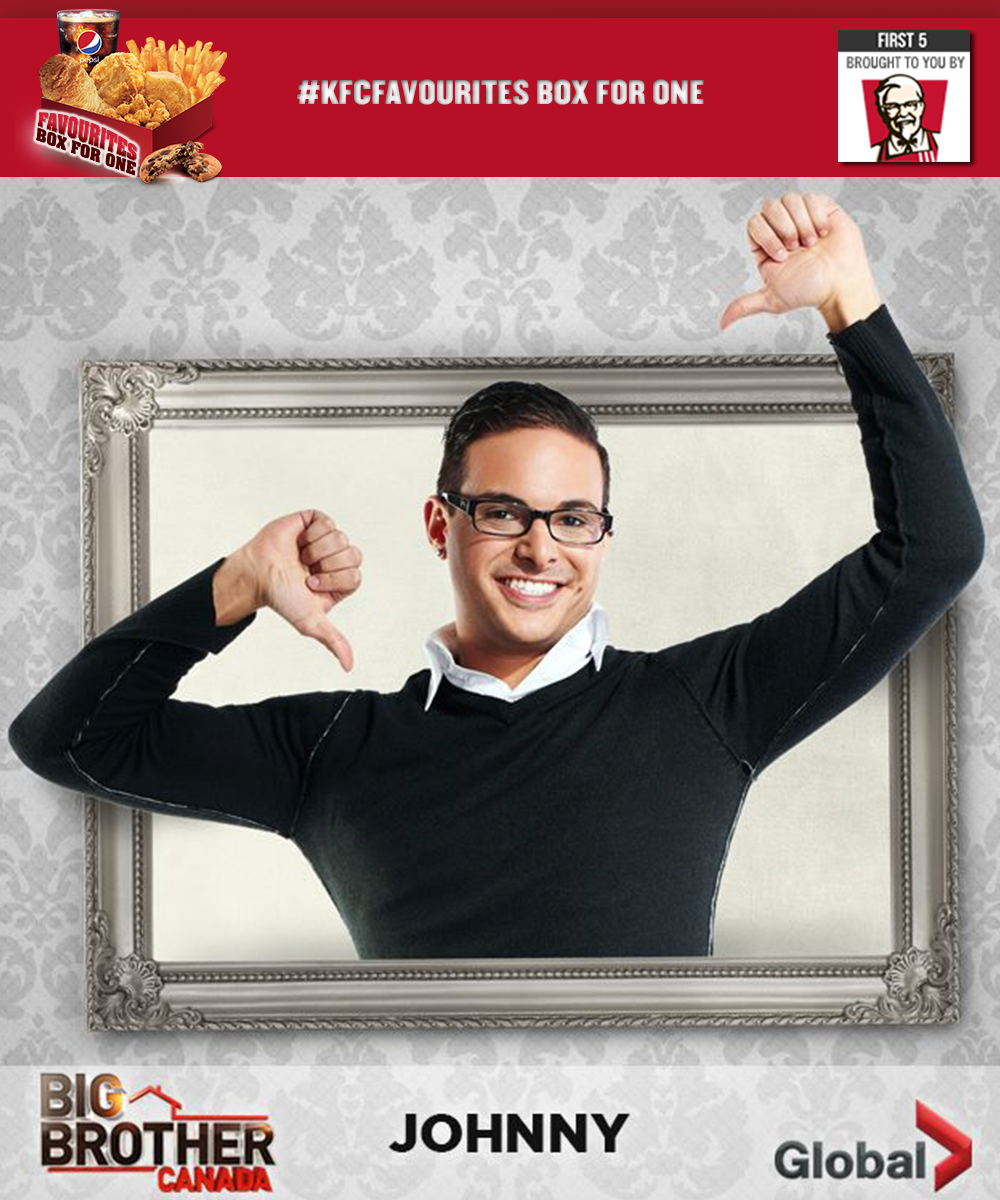 kfc_canada's tweet photo. Out of the #BBCAN3 house but not out of the game. #BBCANJOHNNY rounds out the #KFCFavourites First 5. http://t.co/YoSUmvaWby