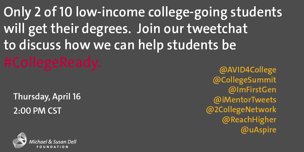 ReachHigher's tweet photo. Excited to join the @MSDF_Foundation today for a twitter chat about being #CollegeReady. Please join us at 3pm ET http://t.co/5PyiEbX8dH