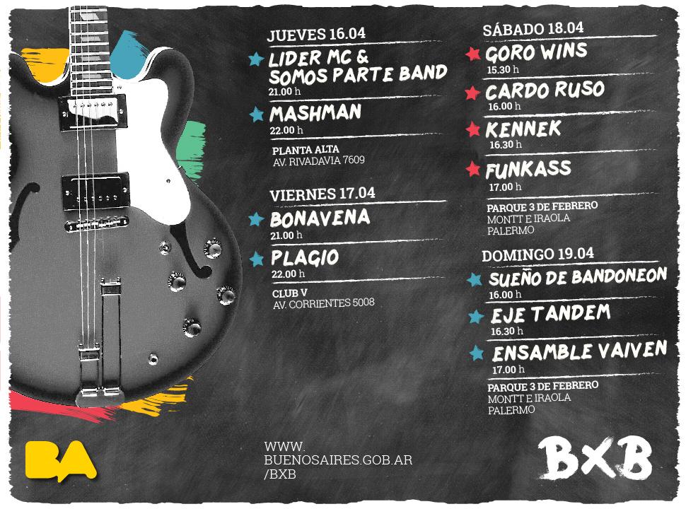 BAJoven's tweet photo. ¡Comienza la semana #BxB!
Desde hoy y hasta el domingo, tenés para ver a todas estas bandas en vivo y gratis ↓ http://t.co/2ptwvbfzbI