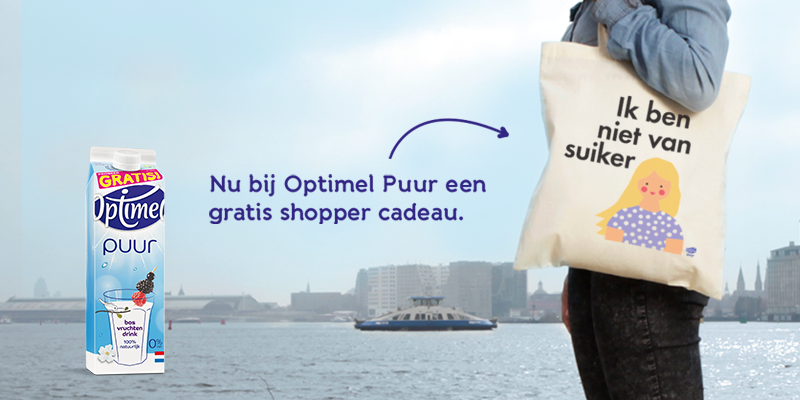 Optimel Puur = de 1e frisse, lichtfruitige drinkyoghurt, zonder zoetstoffen &amp; toegev. suiker. Nu met gratis shopper!