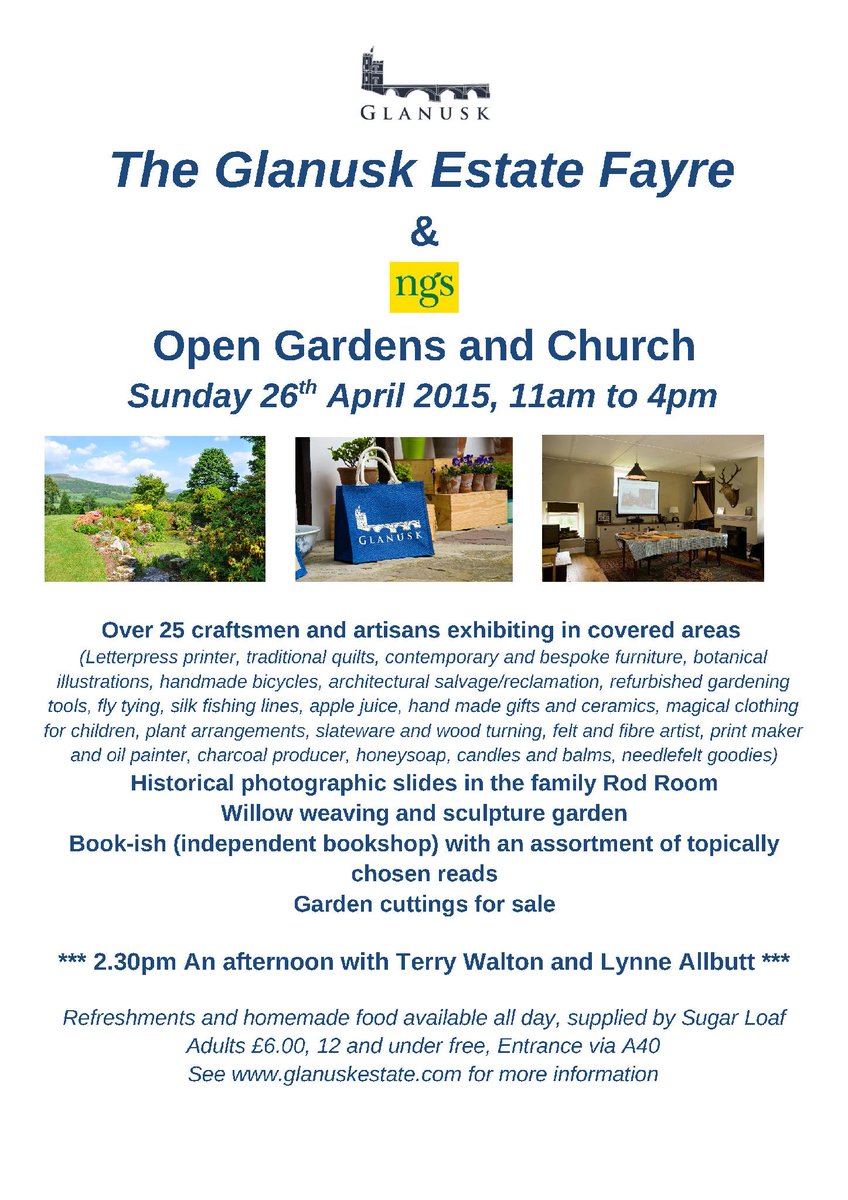 Glanusk Estate, Brecon Beacons (@glanusk) on Twitter photo Check out our special guests coming to our #estatefayre on 26th April! <a href="/NGSOpenGardens/">National Garden Scheme</a> <a href="/AllbuttShoes/">Lynne Allbutt</a> <a href="/BnRExpress/">Brecon & Radnor Express</a> Check out our special guests coming to our #estatefayre on 26th April! <a href="/NGSOpenGardens/">National Garden Scheme</a> <a href="/AllbuttShoes/">Lynne Allbutt</a> <a href="/BnRExpress/">Brecon & Radnor Express</a>