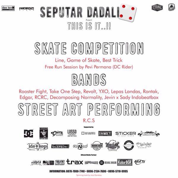 Yoo!! Sabtu besok kita maen di Seputar Dadali#4. This is it!! <a href="/yougotWORDZ/">WORDZ!</a> <a href="/EternalStoreBGR/">Eternal Store Bogor</a> <a href="/LIGHTSskateshop/">LIGHTS Skate Shop</a>
