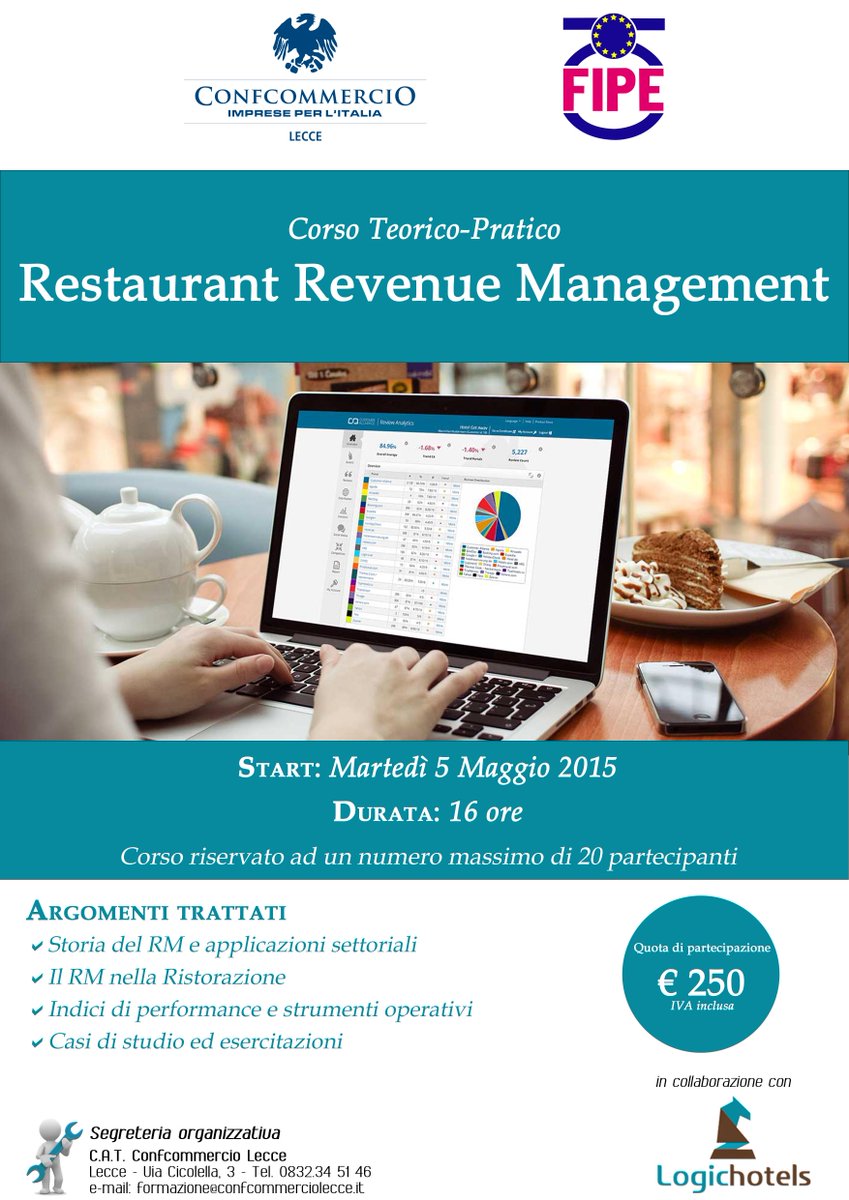 ConfcommercioLE's tweet photo. #CORSO RESTAURANT #REVENUEMANAGEMENT dal 5 maggio c/o @ConfcommercioLE in collaborazione con @fipeconf #confcommercio http://t.co/jvfjcPlJSm