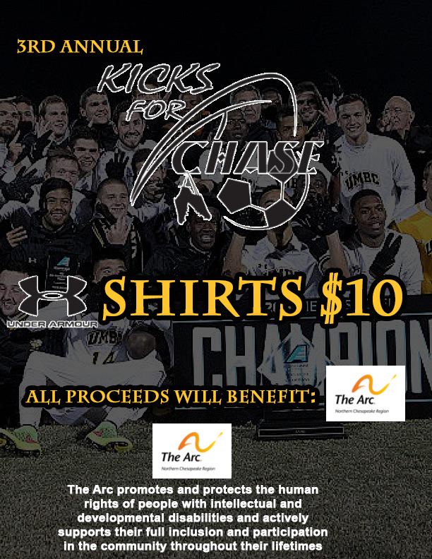 UMBCMensSoccer's tweet photo. Selling #KicksForChase UA T's today 11-2 - Breezeway by the Commons for just $10! @UMBCAthletics @UMBCSportsMktg http://t.co/T3ta4mQ1rY