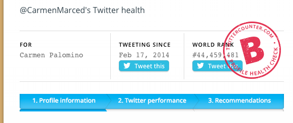 CarmenMarced's tweet image. Playing with @thecounter and found the #profilechecker. How will you do?! buff.ly/1DGKttN #twittercounter