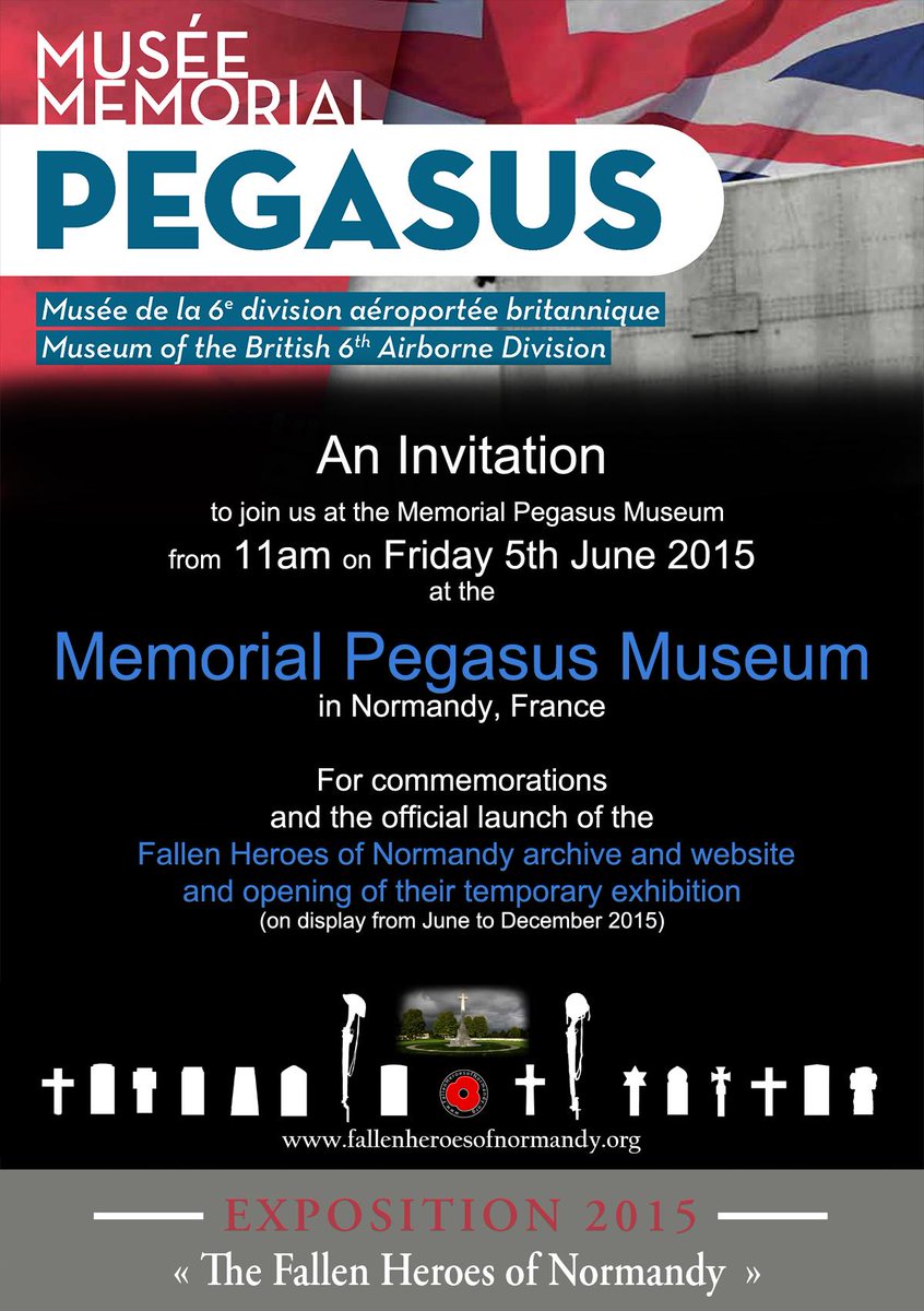CarlShilleto's tweet photo. Open invitation for #5June2015 to #MemorialPegasusMuseum for launch of archive & exhibition @DDaystripes @sommecourt http://t.co/fTN9ByTdju