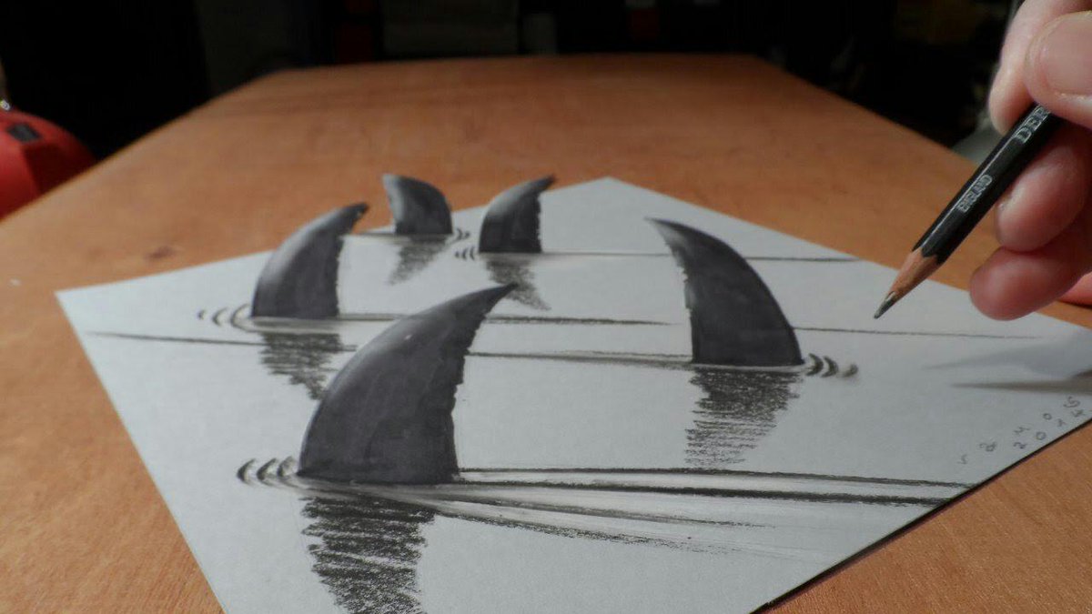 Amazing 3D sharks drawing