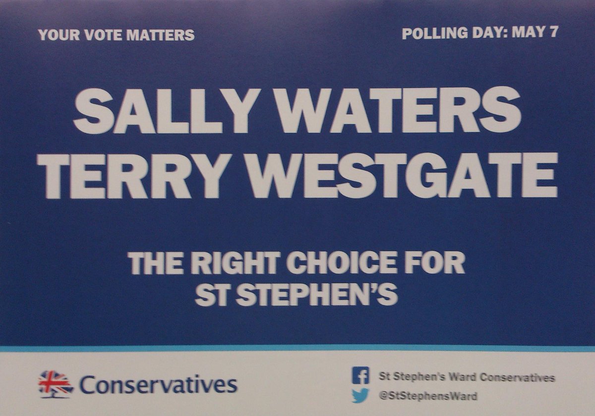 StStephensWard's tweet image. Sally WATERS and Terry WESTGATE the Right Choice for St Stephen's. #VoteConservative on May 7