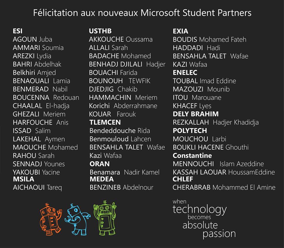 Algerian_MSP's tweet photo. Nous sommes heureux d'annoncer l'arrivée des nouveaux #MSP de l'année 2015 !
Félicitations et bienvenue à tous ! http://t.co/kR39o3qMkn