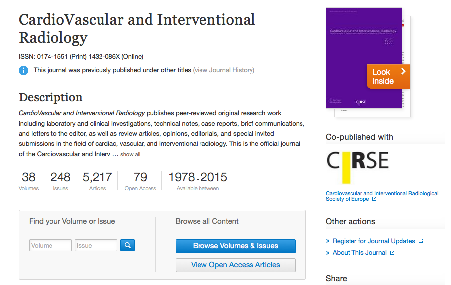 InterventionIQ's tweet photo. CardioVascular &amp; Interventional Radiology (CVIR) is CIRSE's official journal. Read more here: http://t.co/NUimdAqqKM http://t.co/TU6A6gXb69